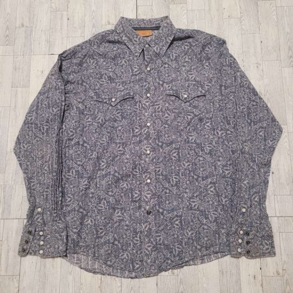 Women’s Ariat Western Paisley Blue Pearl Snap Rodeo Cowgirl Shirt Size L - Picture 2 of 4